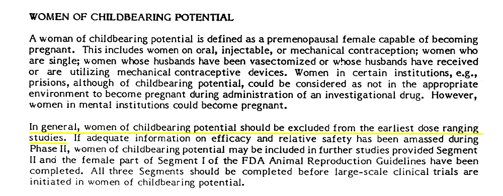 Women of childbearing potential text from the FDA, 1977