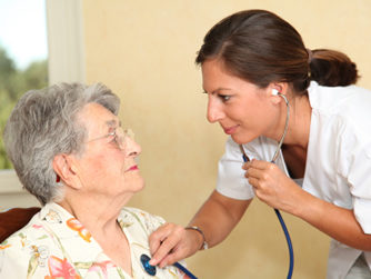 Doctor listening to an older patient's heart