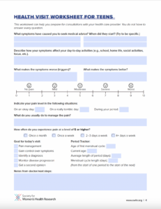 endometriosis worksheet